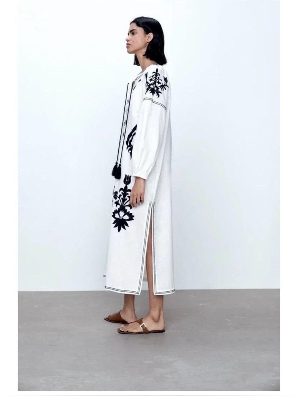 Zara Embroidered Black and White Maxi Dress - Picture 3 of 10